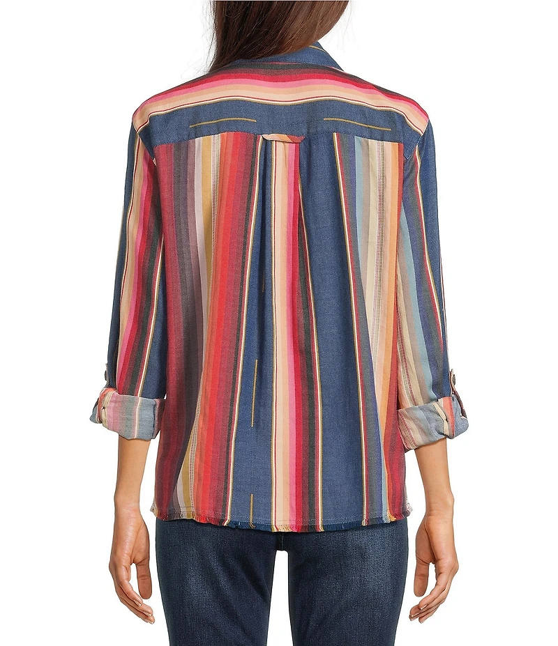 John Mark Woven Multi Stripe Point Collar Long Sleeve Shirt