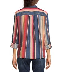 John Mark Woven Multi Stripe Point Collar Long Sleeve Shirt