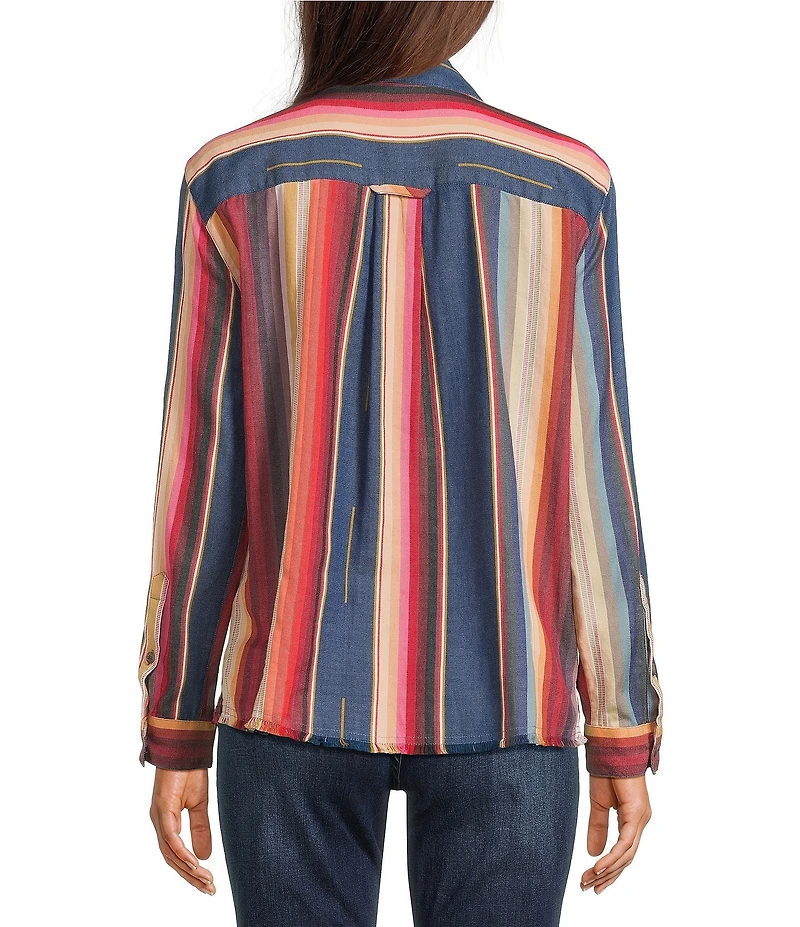 John Mark Woven Multi Stripe Point Collar Long Sleeve Shirt