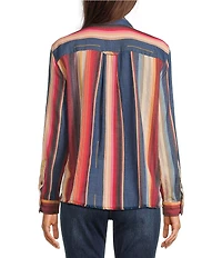 John Mark Woven Multi Stripe Point Collar Long Sleeve Shirt