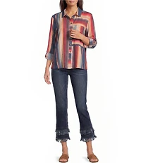 John Mark Woven Multi Stripe Point Collar Long Sleeve Shirt