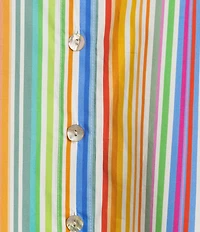 John Mark Woven Multi Stripe Point Collar Short Puff Sleeve Button Front Shirt