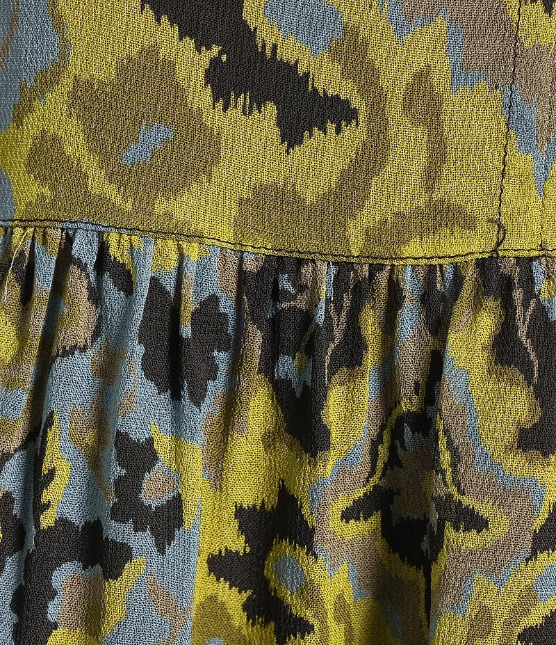 John Mark Woven Paisley And Floral Ruffle Split Round Neck 3/4 Flounce Sleeve Pop-Over Peasant Top