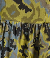 John Mark Woven Paisley And Floral Ruffle Split Round Neck 3/4 Flounce Sleeve Pop-Over Peasant Top