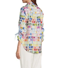 John Mark Woven Pantone Swatch Point Collar 3/4 Cinched Sleeve Button-Front Shirt