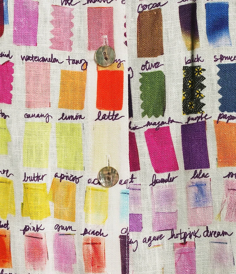 John Mark Woven Pantone Swatch Point Collar 3/4 Cinched Sleeve Button-Front Shirt