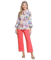 John Mark Woven Pantone Swatch Point Collar 3/4 Cinched Sleeve Button-Front Shirt