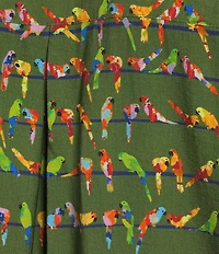 John Mark Woven Parrot Print Wire Collar 3/4 Cinched Tie Sleeve Hi Low Hem Button Front Tunic