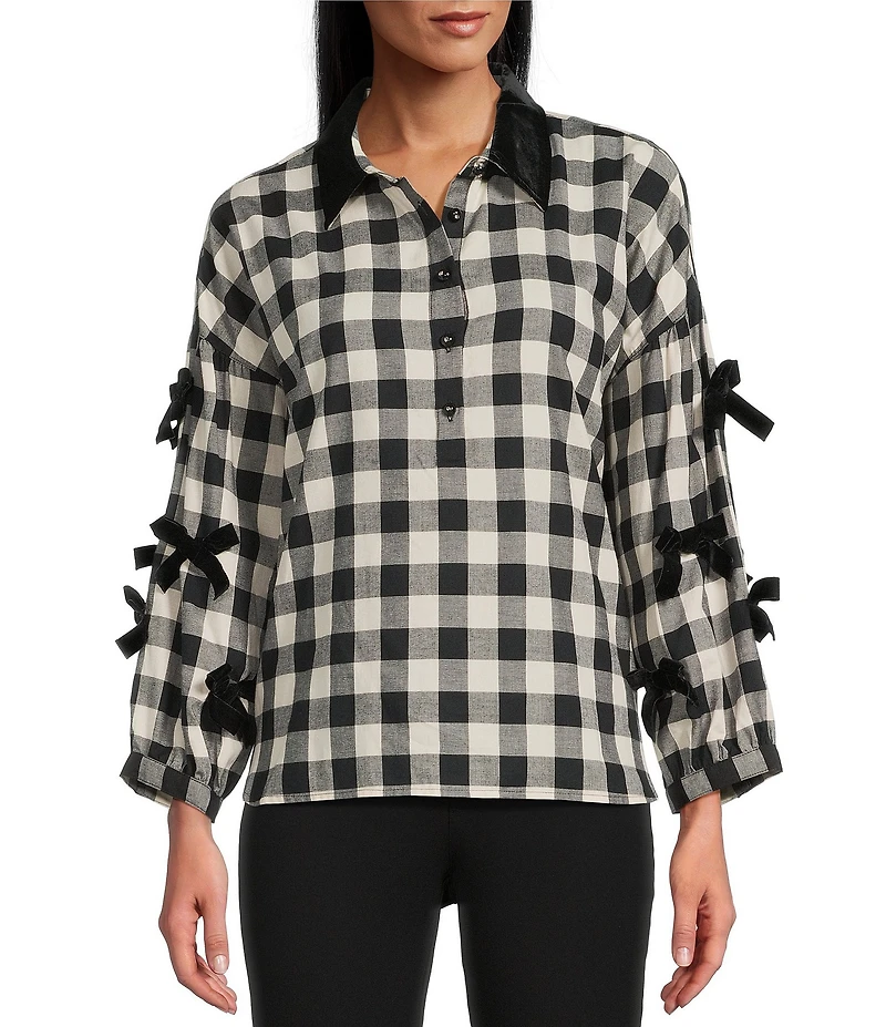 John Mark Woven Plaid Velvet Point Collar Long Sleeve Button-Front Shirt