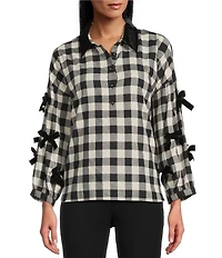John Mark Woven Plaid Velvet Point Collar Long Sleeve Button-Front Shirt