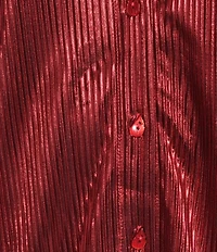 John Mark Woven Point Collar Short Dolman Sleeve Shimmer Pleat Button Front Blouse