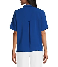 John Mark Woven Solid Wire Collar Short Sleeve Button Front Shirt