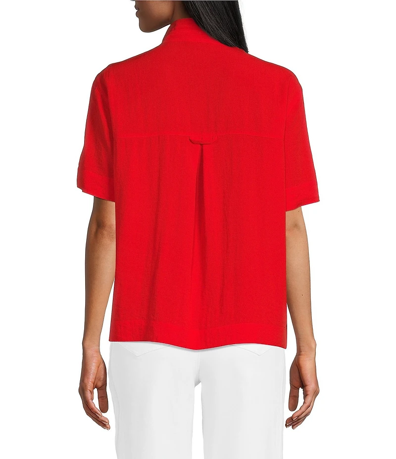 John Mark Woven Solid Wire Collar Short Sleeve Button Front Shirt
