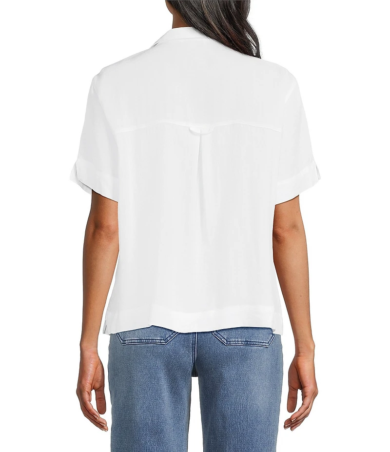 John Mark Woven Solid Wire Collar Short Sleeve Button Front Shirt