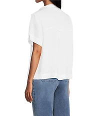 John Mark Woven Solid Wire Collar Short Sleeve Button Front Shirt