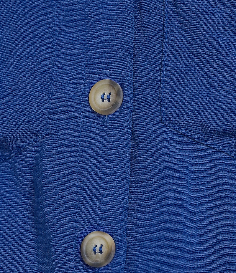 John Mark Woven Solid Wire Collar Short Sleeve Button Front Shirt