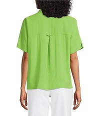 John Mark Woven Solid Wire Collar Short Sleeve Button Front Shirt