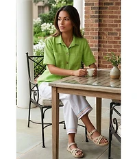 John Mark Woven Solid Wire Collar Short Sleeve Button Front Shirt