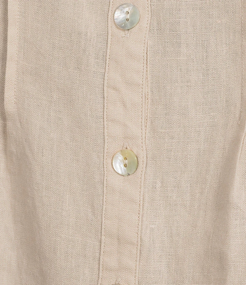 John Mark Woven Split V-Neck 3/4 Ruffle Sleeve Button-Front Blouse
