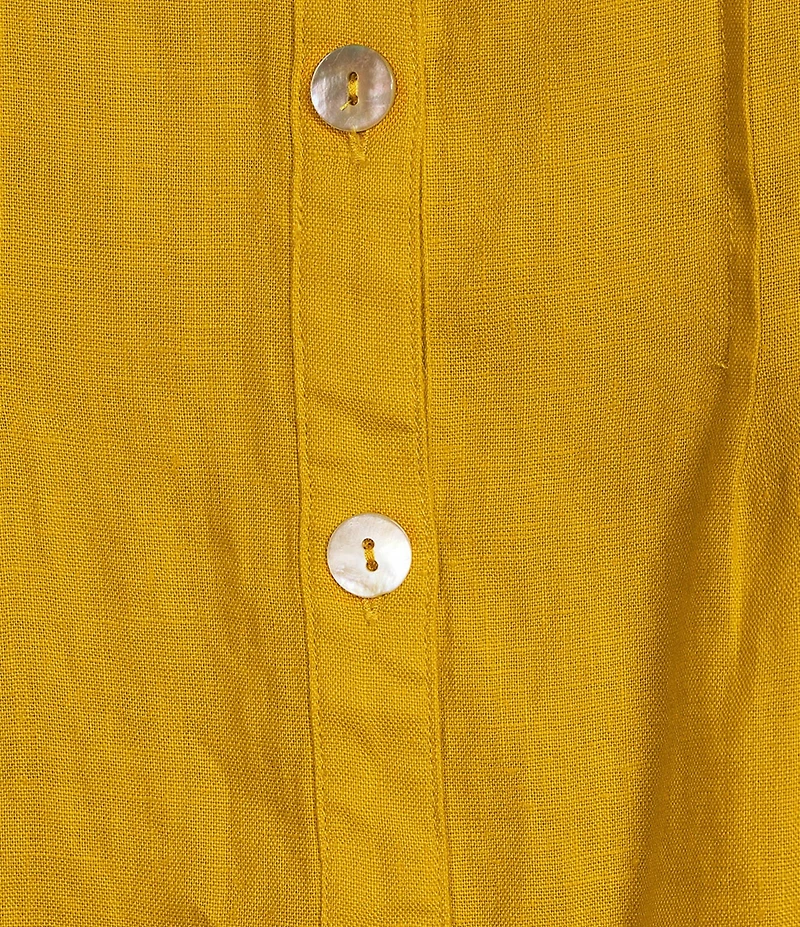 John Mark Woven Split V-Neck 3/4 Ruffle Sleeve Button-Front Blouse