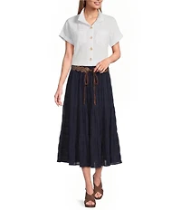 John Mark Woven Textured Tiered Belted Skirt