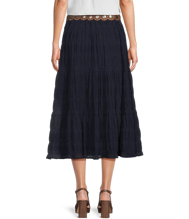 John Mark Woven Textured Tiered Belted Skirt