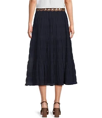 John Mark Woven Textured Tiered Belted Skirt