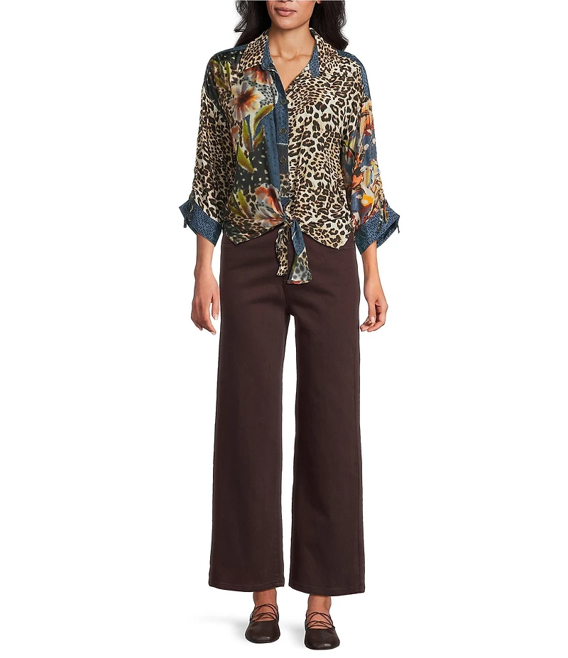 John Mark Woven Wide Leg 5 Pocket Button Zip Fly Jeans