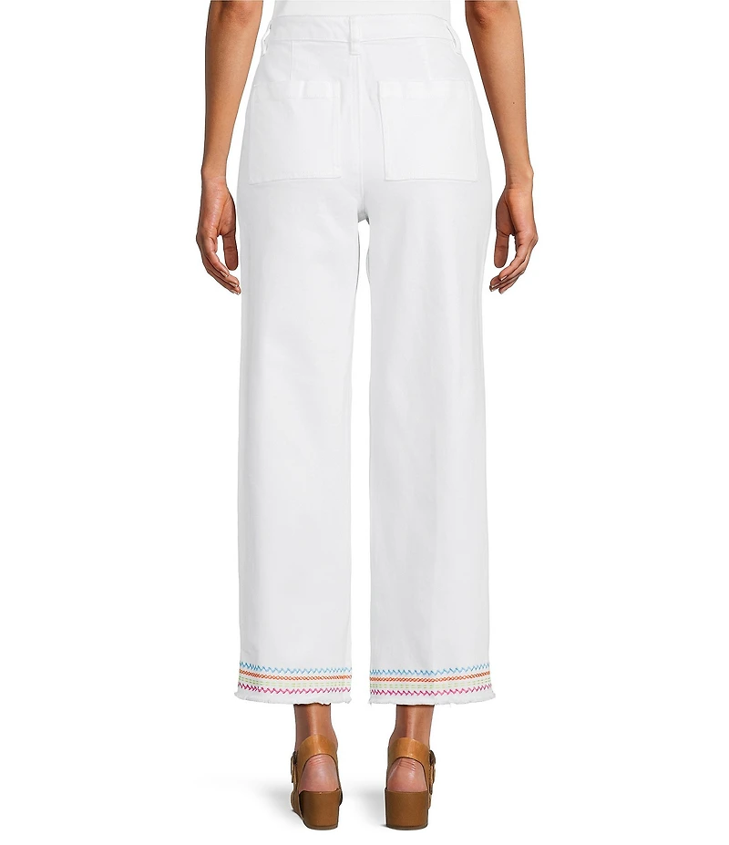 John Mark Woven Wide Leg Embroidered Hem Ankle Pants