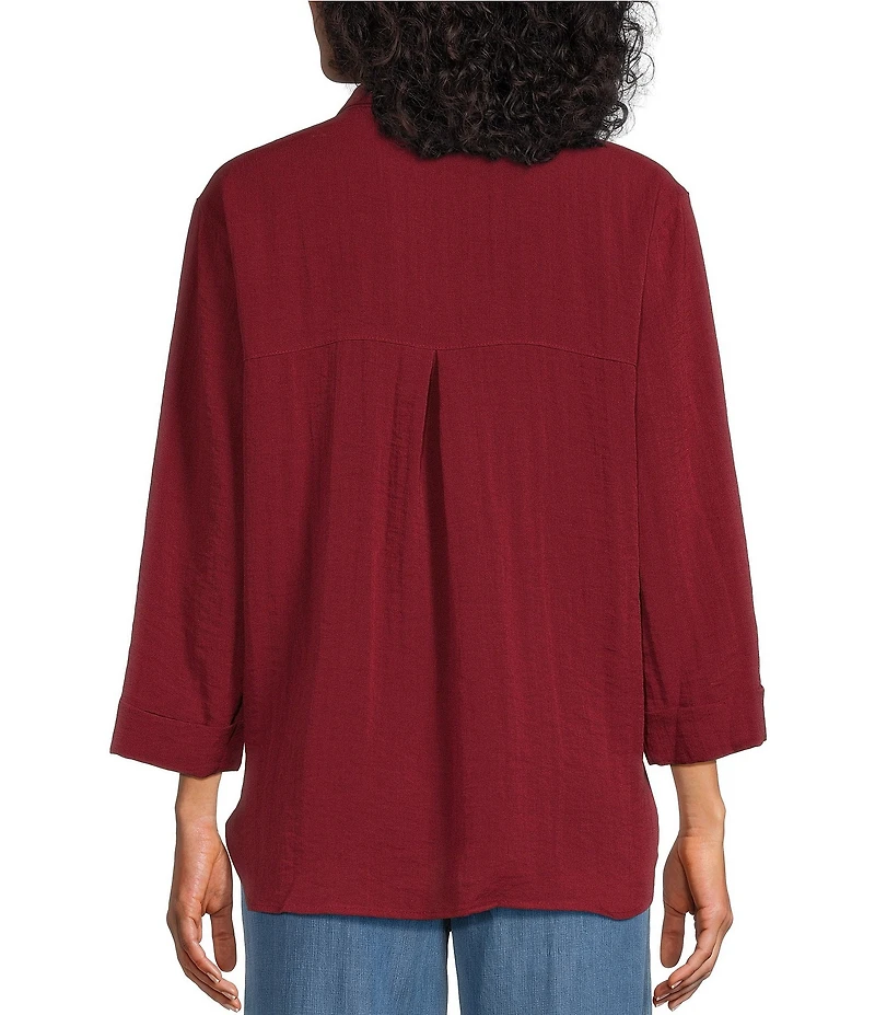 John Mark Woven Wire Collar 3/4 Sleeve Button Front Shirt