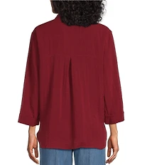 John Mark Woven Wire Collar 3/4 Sleeve Button Front Shirt