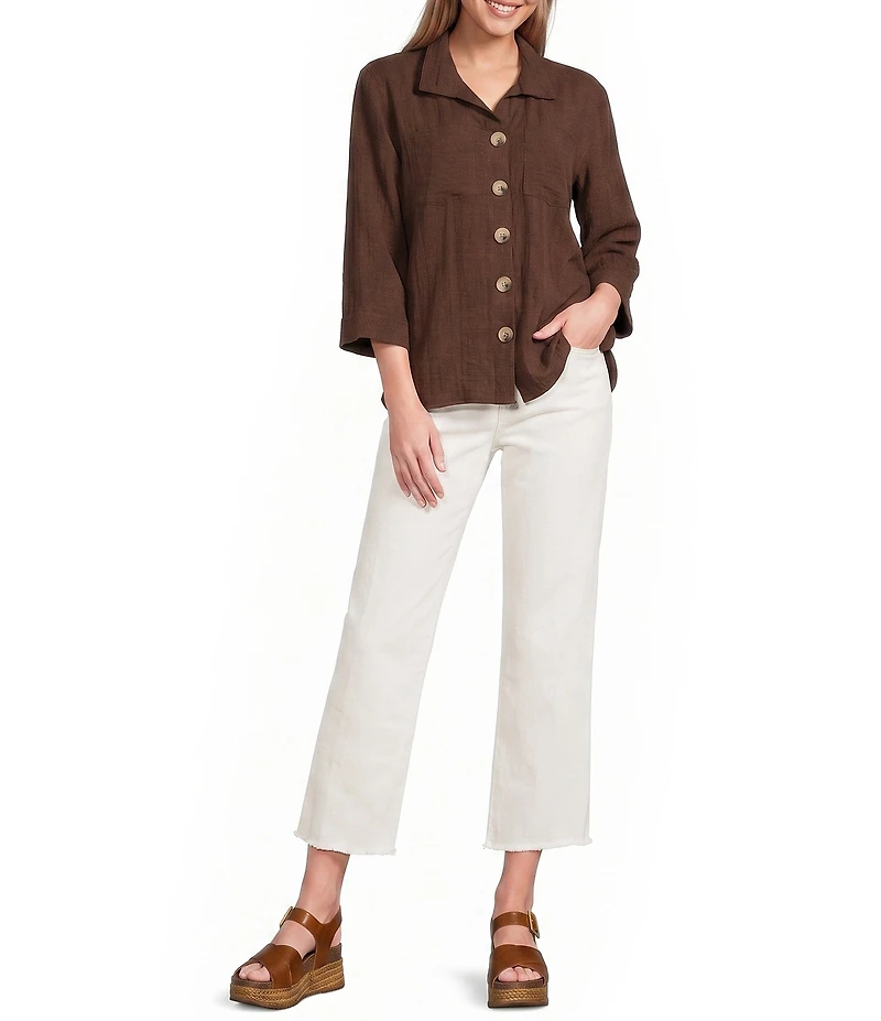 John Mark Woven Wire Collar 3/4 Sleeve Button /Front Shirt