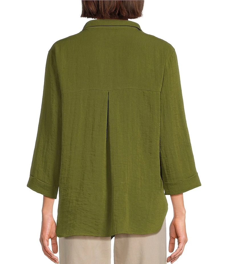 John Mark Woven Wire Collar 3/4 Sleeve Button Front Shirt