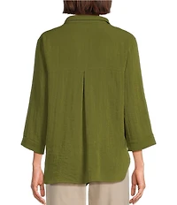 John Mark Woven Wire Collar 3/4 Sleeve Button Front Shirt