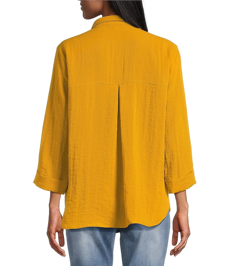 John Mark Woven Wire Collar 3/4 Sleeve Button /Front Shirt