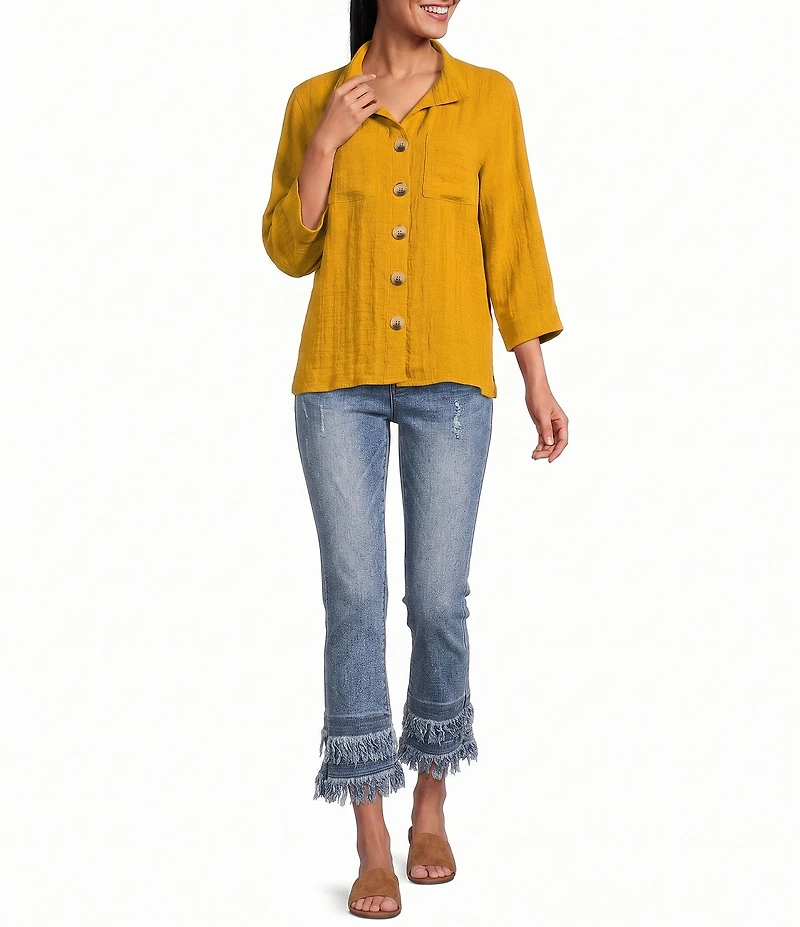 John Mark Woven Wire Collar 3/4 Sleeve Button /Front Shirt