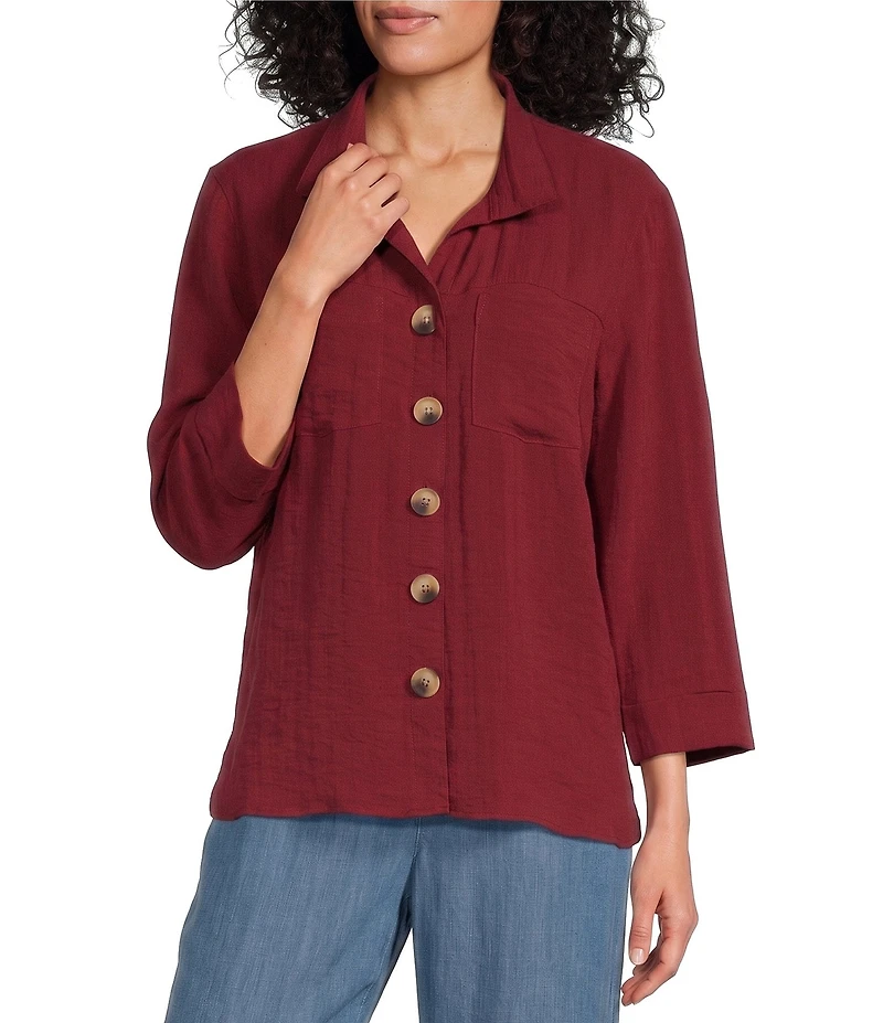 John Mark Woven Wire Collar 3/4 Sleeve Button Front Shirt