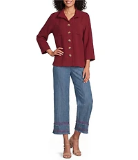 John Mark Woven Wire Collar 3/4 Sleeve Button Front Shirt