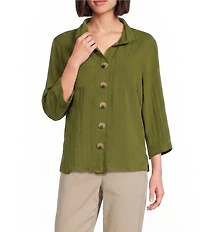 John Mark Woven Wire Collar 3/4 Sleeve Button Front Shirt