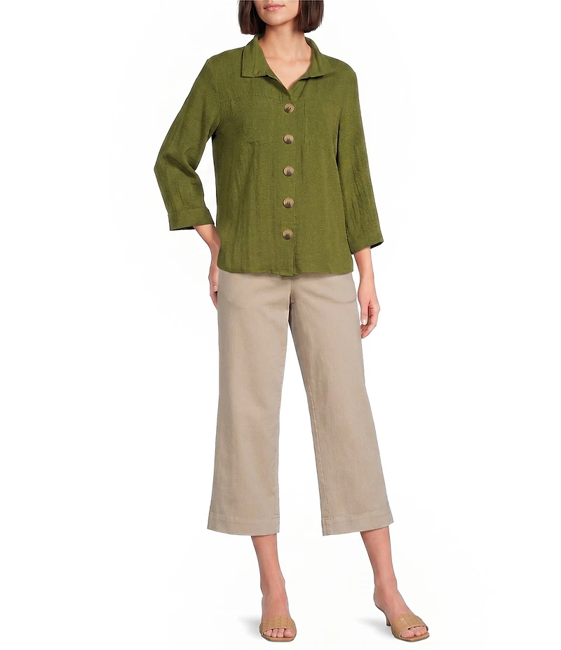 John Mark Woven Wire Collar 3/4 Sleeve Button Front Shirt