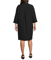 John Mark Woven Wire Collar 3/4 Sleeve Button Front Shirt Dress