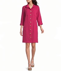 John Mark Woven Wire Collar 3/4 Sleeve Button Front Shirt Dress