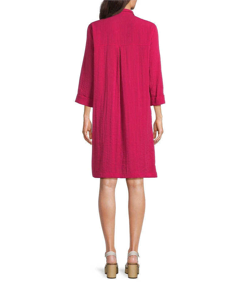 John Mark Woven Wire Collar 3/4 Sleeve Button Front Shirt Dress