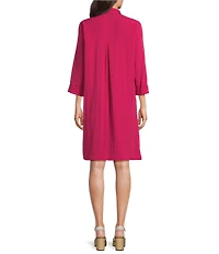 John Mark Woven Wire Collar 3/4 Sleeve Button Front Shirt Dress