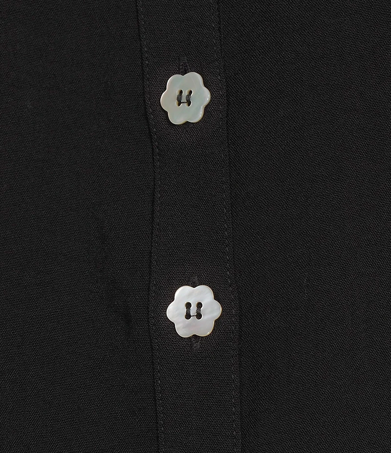 John Mark Woven Wire Collar Sheer 3D 3/4 Rosette Sleeve Button Front Blouse