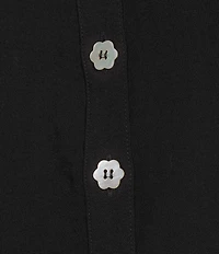 John Mark Woven Wire Collar Sheer 3D 3/4 Rosette Sleeve Button Front Blouse