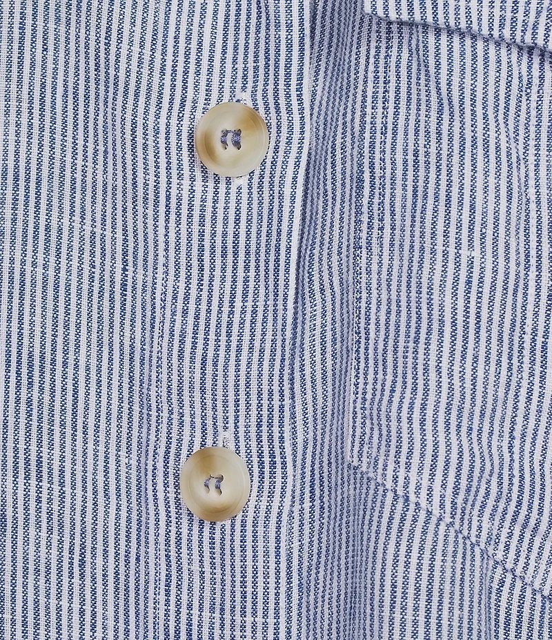 John Mark Woven Yarn-Dye Stripe Point Collar Long Roll-Tab Sleeve Button-Front Shirt