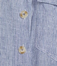 John Mark Woven Yarn-Dye Stripe Point Collar Long Roll-Tab Sleeve Button-Front Shirt