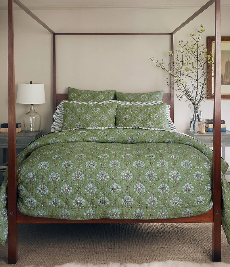 John Robshaw Jeeva Sage Cotton Voile Floral Pillow Sham