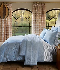 John Robshaw Organic Long Staple Cotton Percale Avni Light Indigo Duvet Cover